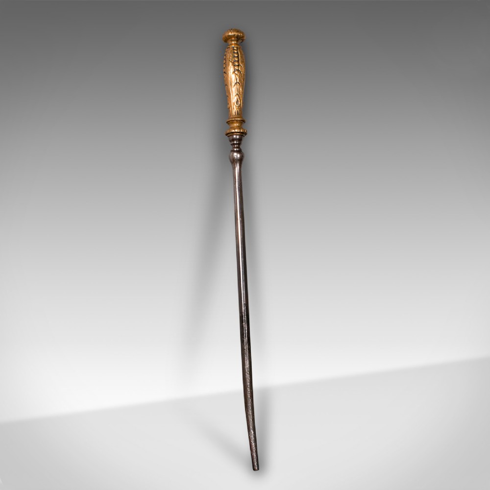 Small Antique Fire Poker, Brass, Cast Iron, Decorative Fireside Tool, Georgian