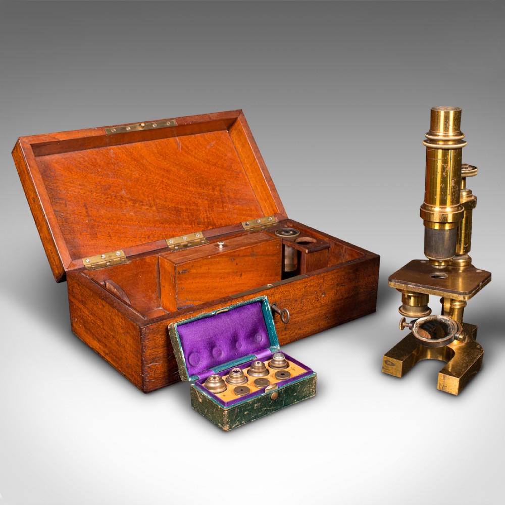 Antique Monocular Microscope, English Brass, Scientific Instrument, Victorian