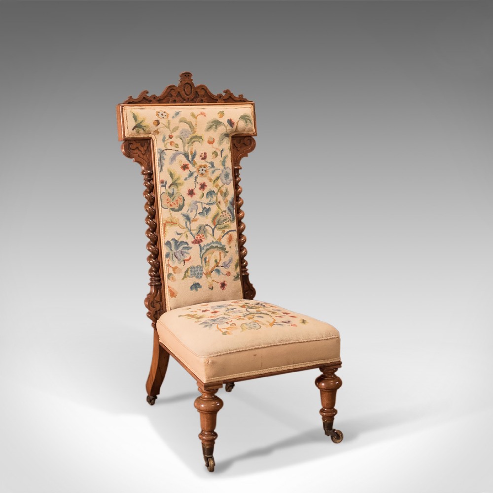 Antique Prie Dieu Chair, Needlepoint Seat, English Victorian Rosewood c.1850