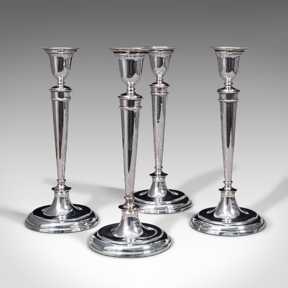 Set of 4 Antique Candlesticks, English, Silver Plate, Candle Sconce, Victorian