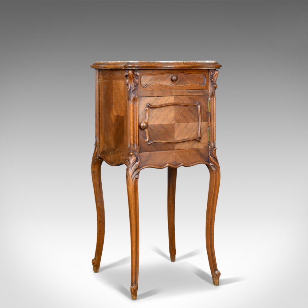 Antique, Bedside Cabinet, French, Walnut, Marble Top, Pot Cupboard Circa 1890