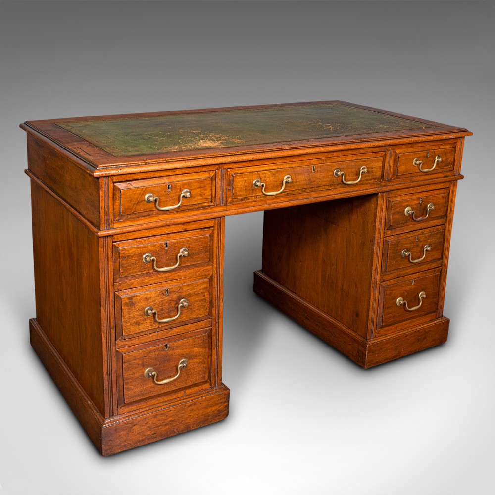 Antique Twin Pedestal Desk, English, Office, Study, Writing Table, Victorian