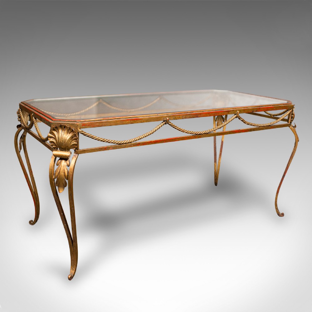 Antique Glazed Coffee Table, French, Brass, Art Nouveau, Early 20th, Circa 1920