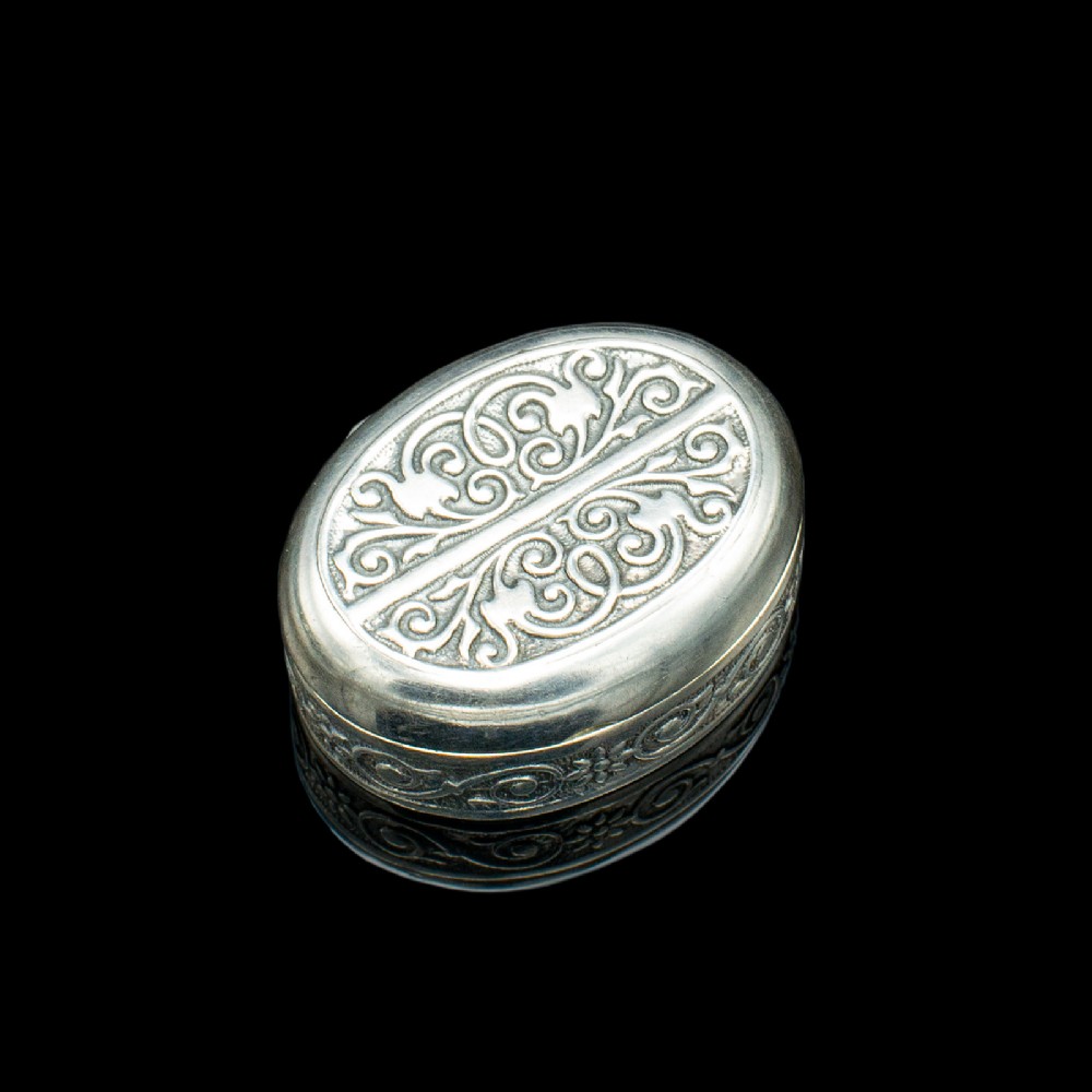 Small Antique Snuff Pot, Continental, Silver, Pill Box, Art Nouveau, Victorian