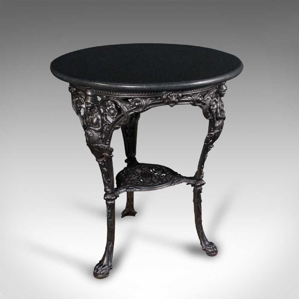 Antique Britannia Table, English, Cast Iron, Marble, Wine, Side, Victorian, 1850