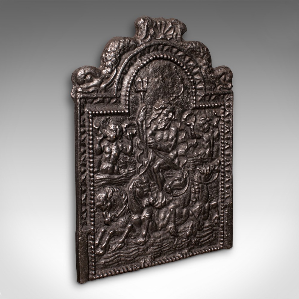 Large Antique Decorative Fire Back, English Cast Iron, Fireplace, Georgian, 1800
