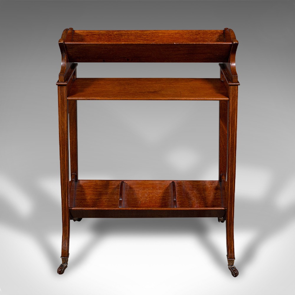 Antique Book Trough Stand, English, Walnut, Boxwood, Lounge Bookcase, Edwardian