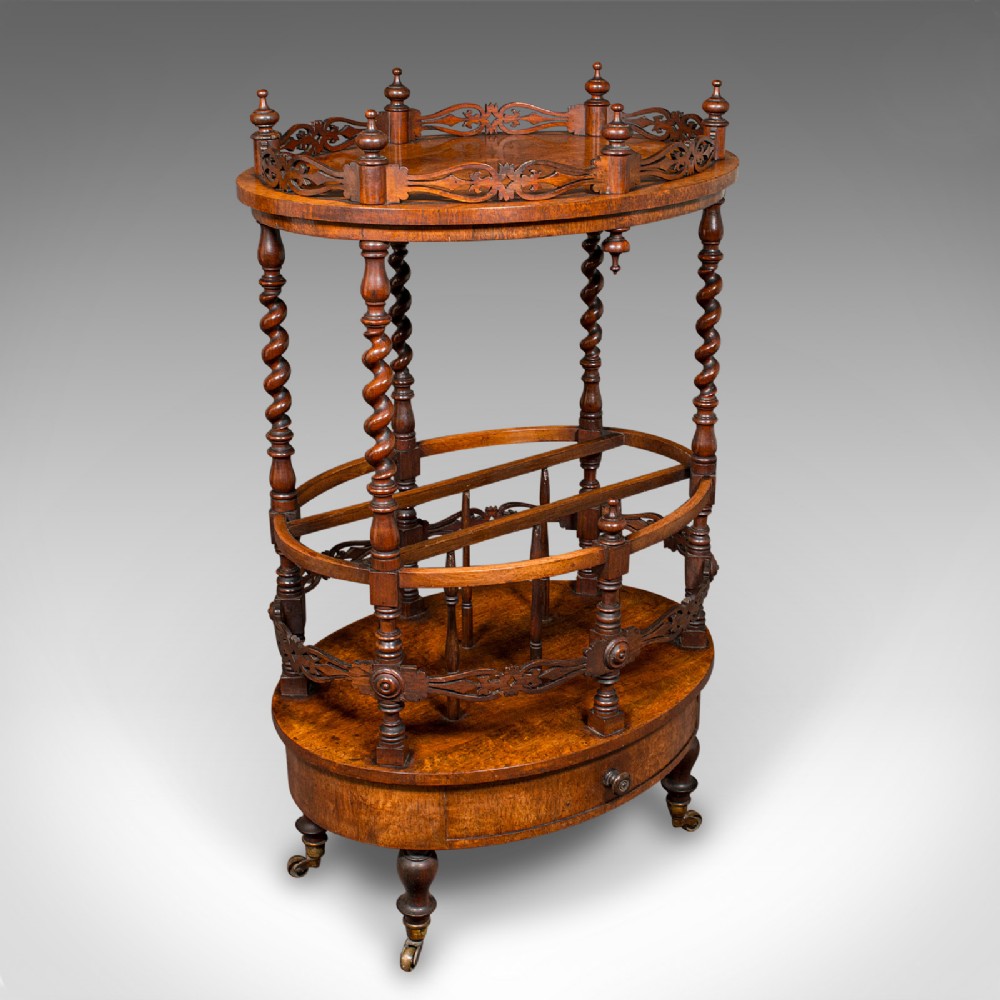 Antique Cocktail Service Stand, English, Walnut, Canterbury, Whatnot, Victorian