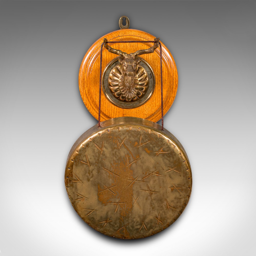 Antique Shooting Lodge Dinner Gong, Victorian, Scottish Brass Chime, Oak, C.1880