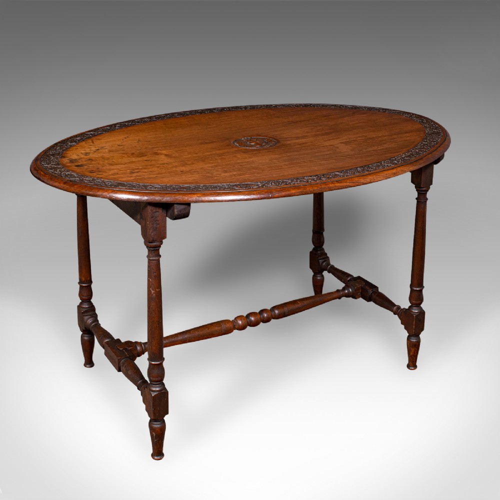 Antique Campaign Mess Table, English, Walnut, Oval, Occasional, Victorian, 1900