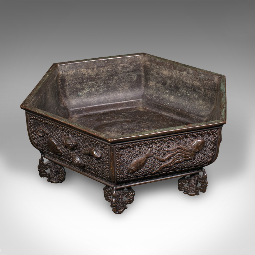 Antique Suiban Planter, Japanese Bronze Bonsai Jardiniere, Edo Period, Victorian