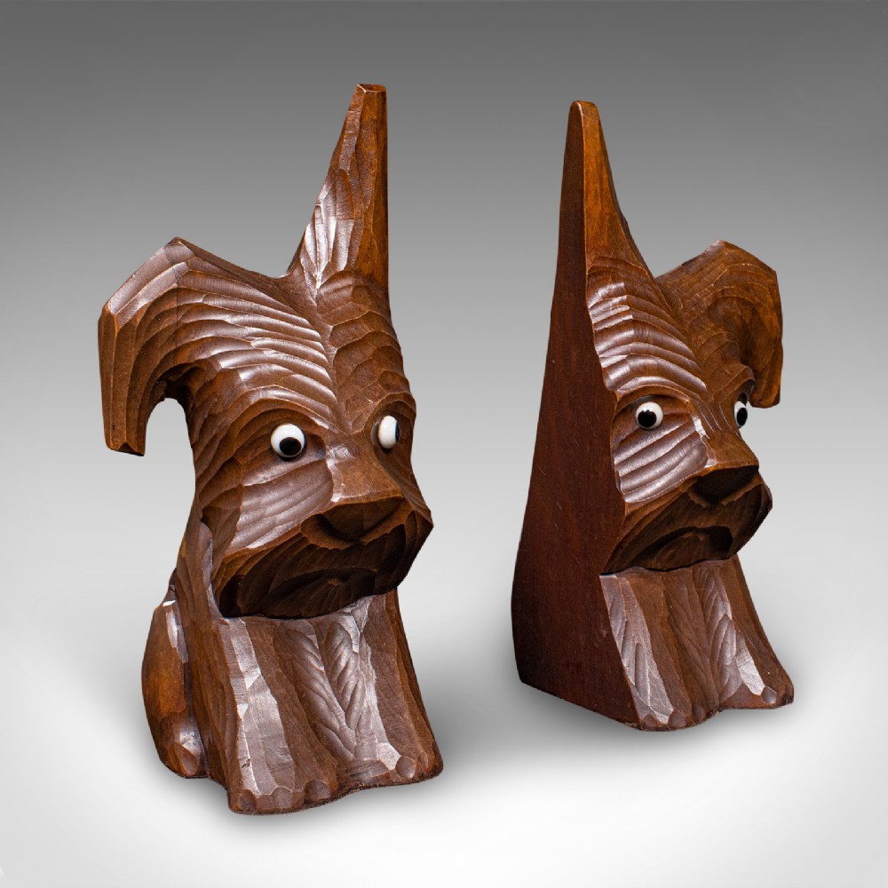 Pair of Antique Scottie Dog Bookends, English Beech, Book Rests, Edwardian, 1910
