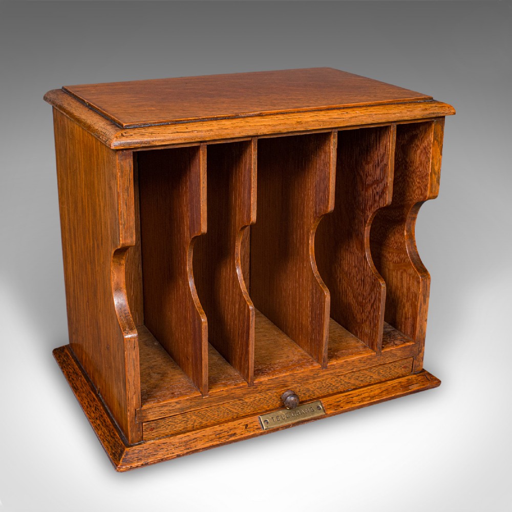 Antique Telegram Case, English, Oak, Letter Organiser, Victorian Stationery Box