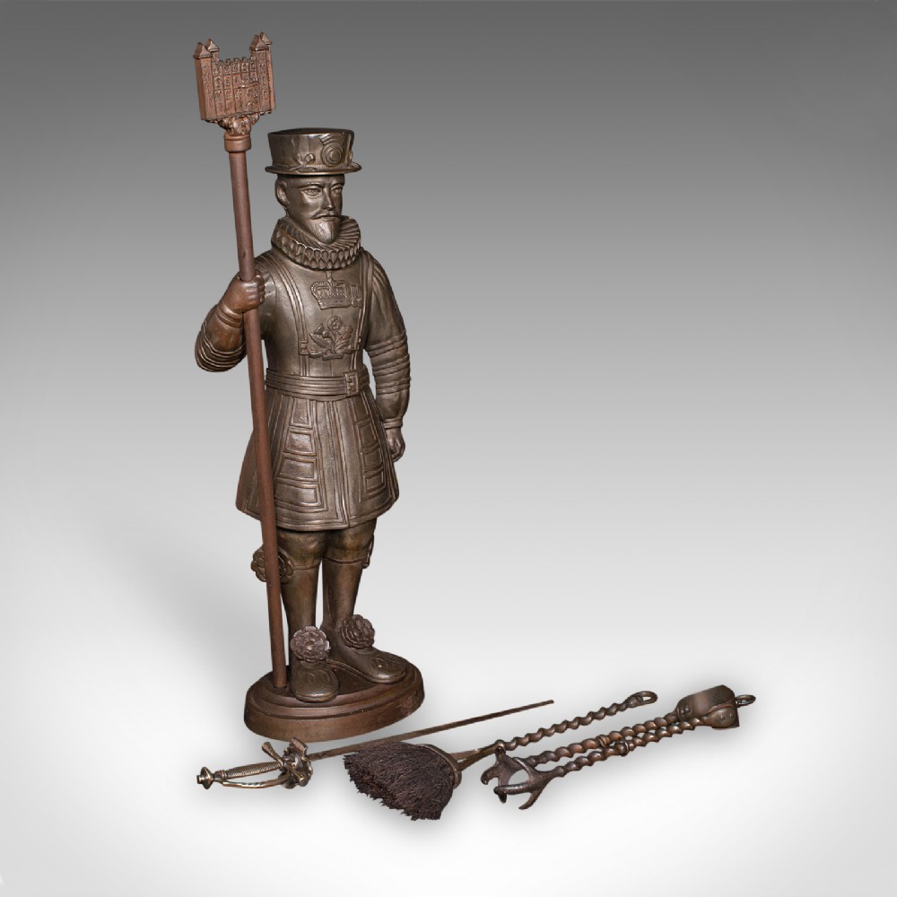 Antique Beefeater Fireside Companion, Cast Iron, English, Fire Tools, Edwardian