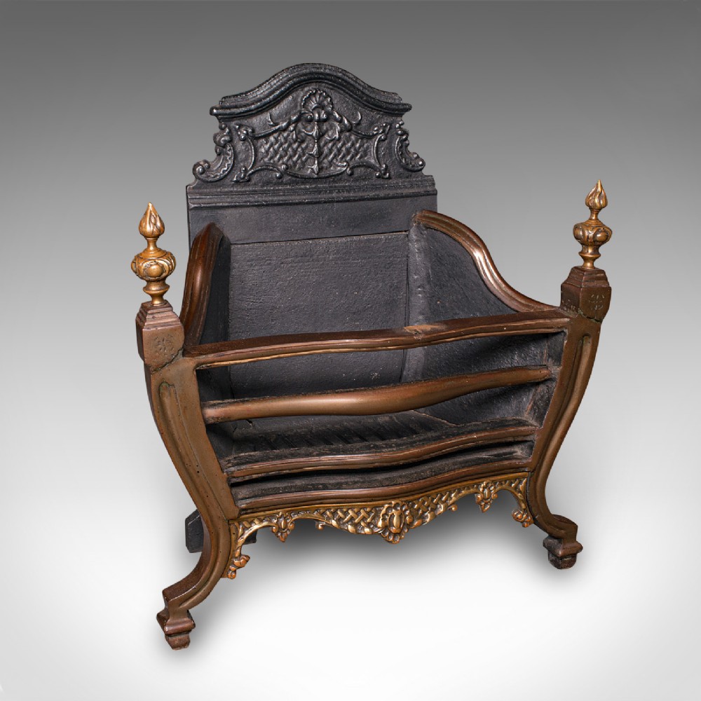 Antique Fire Basket, English, Cast Iron, Hearth, Georgian Revival, Victorian