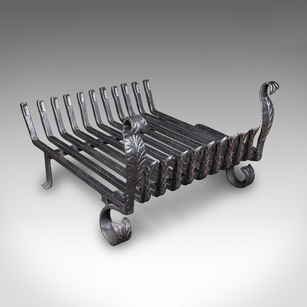 Antique Fire Grate, English, Wrought Iron, Fireplace Basket, Edwardian, C.1910