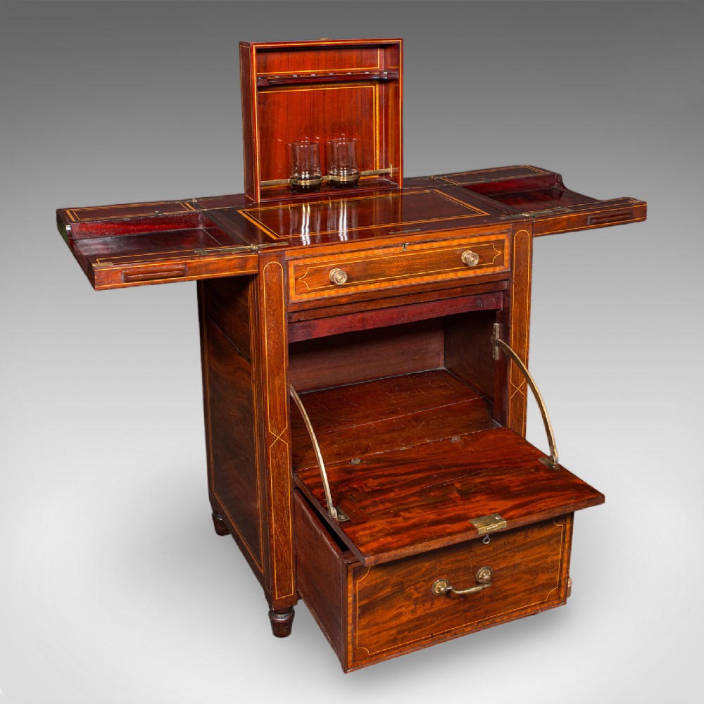 Antique Cocktail Cabinet, English, Counterweighted Bar, Albert Barker, Victorian