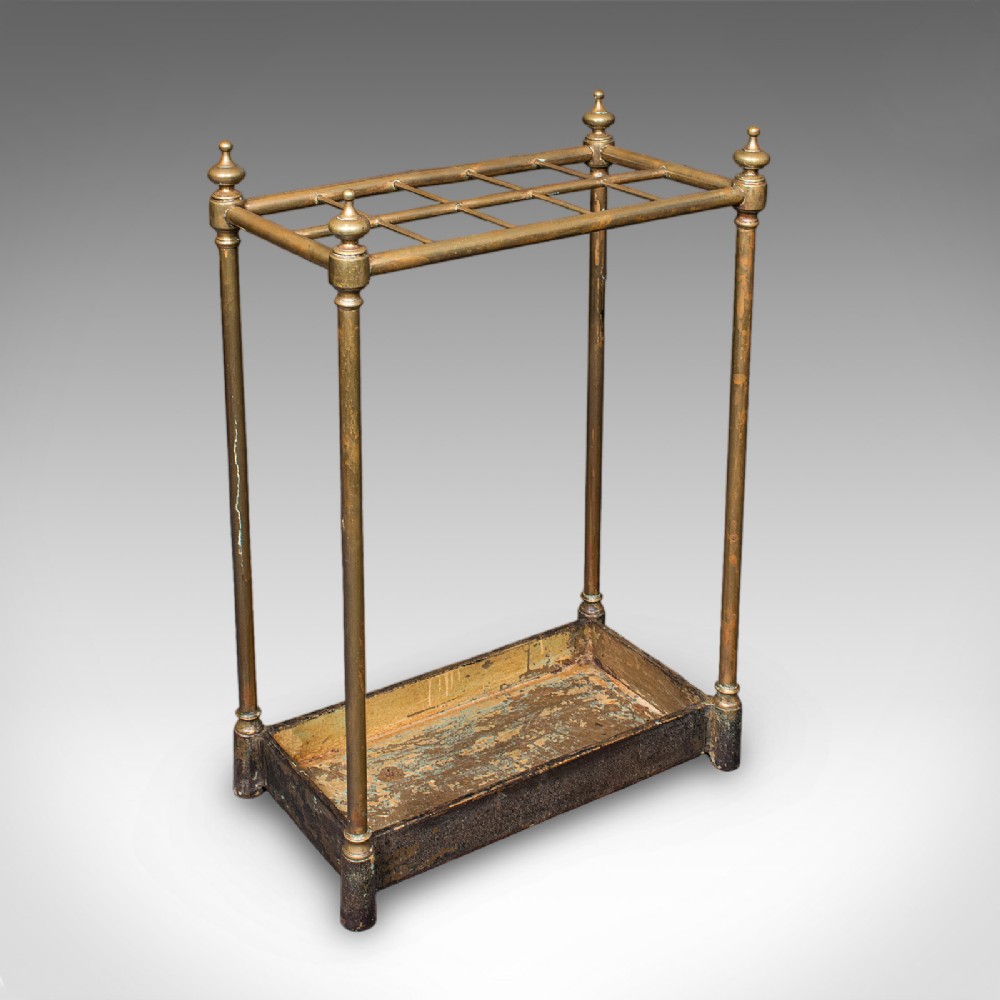 Antique 10 Division Stick Stand, English, Brass Hallway Umbrella Rack, Edwardian