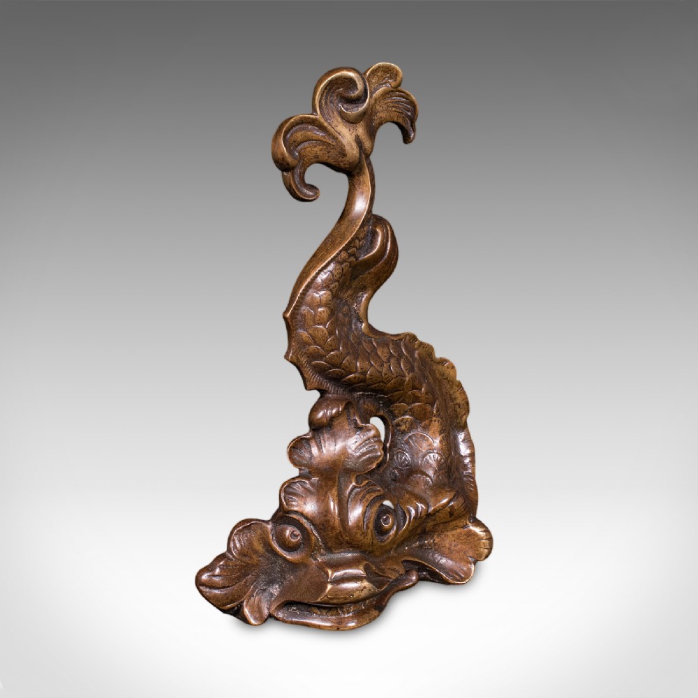 Antique Mythical Dolphin Doorstop, English, Bronze Door Keeper, Regency, C.1820