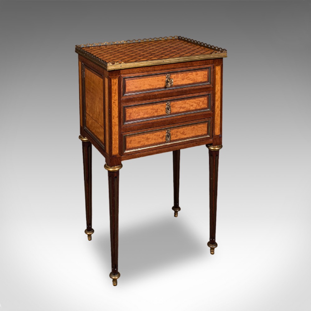 Antique Nightstand, French Walnut, Bedside Drawers, Louis XVI Revival, Victorian