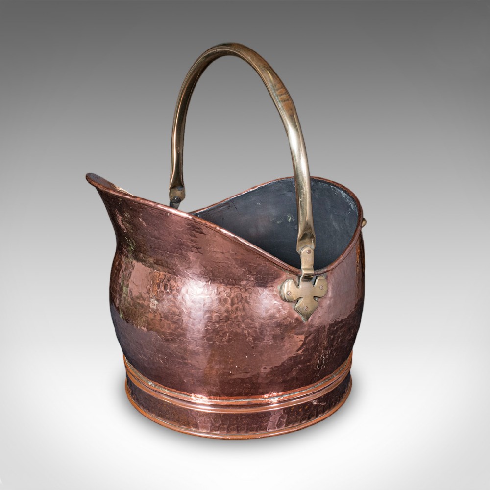 Antique Hand Finished Coal Scuttle, English, Copper, Brass, Fireside, Victorian