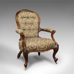 ANTIQUE SALON CHAIR ENGLISH WALNUT ARMCHAIR EARLY VICTORIAN CIRCA 1840