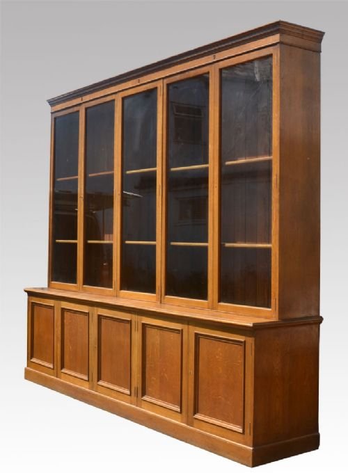 Large Oak Victorian Five Daw Oak Library Bookcase