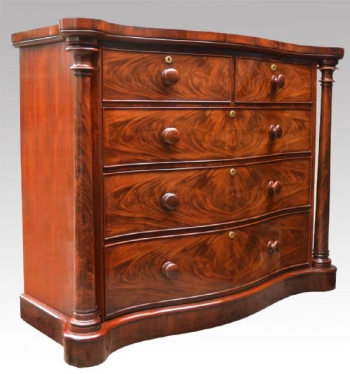 Victorian Flame Mahogany Serpentine Fronted Chest of Draws