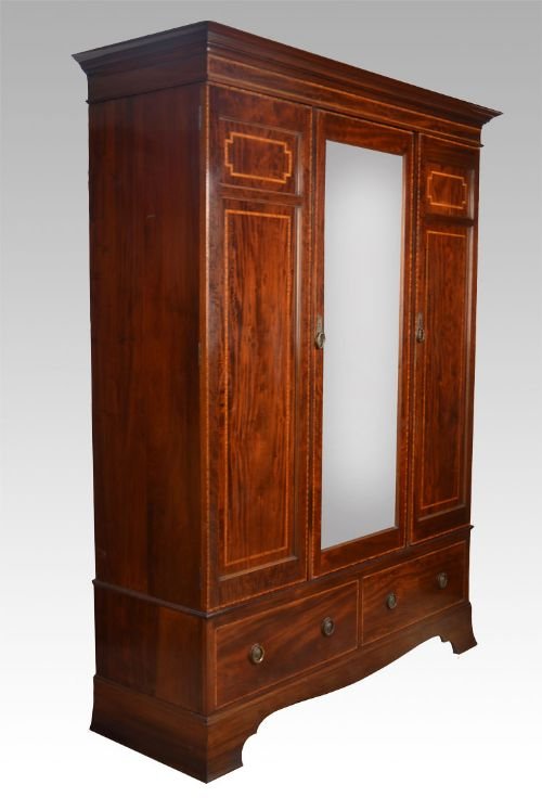 Mahogany Inlaid Three Door Wardrobe