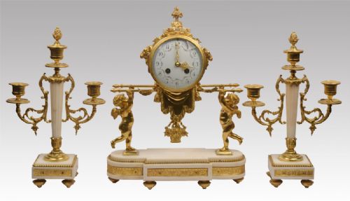 White Marble Clock with Garnitures