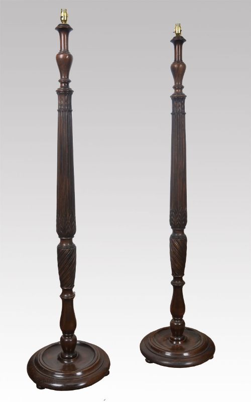Pair of Carved Mahogany Standard Lamps