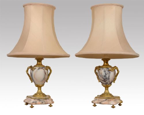 Pair of White Marble Table Lamps