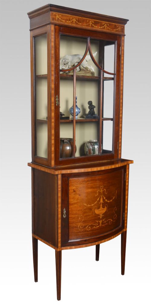 Edwardian Satinwood Cross Banded Mahogany and Marquetry Display Cabinet