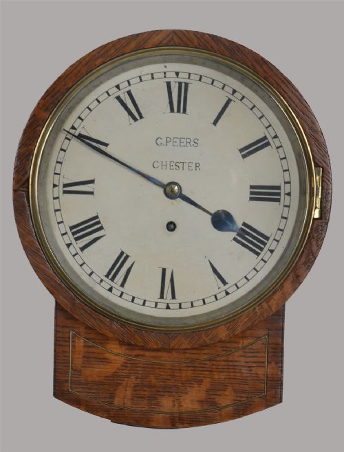 Oak Cased Brass Inlaid Drop Dial Wall Clock