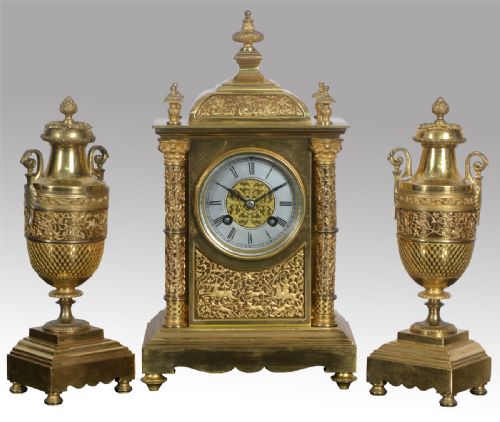 Ormolu Three Piece French Clock Set
