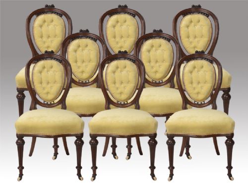 Set of Eight Mahogany Balloon Back Dining Chairs