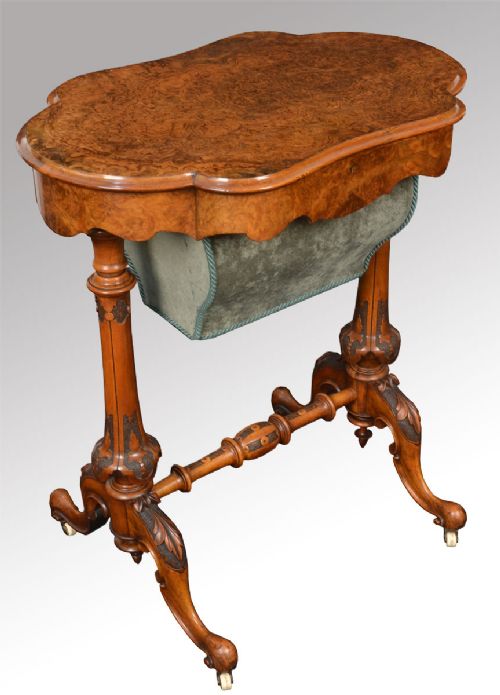Victorian Burr Walnut Sewing Table