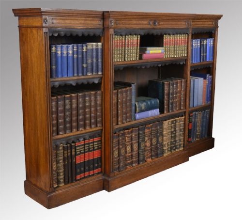 Large Oak Breakfront Open Bookcase