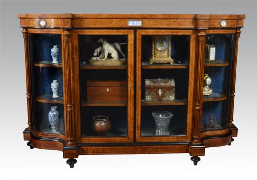 Victorian Burr Walnut Ebonised and Wedgewood Plaque Credenza