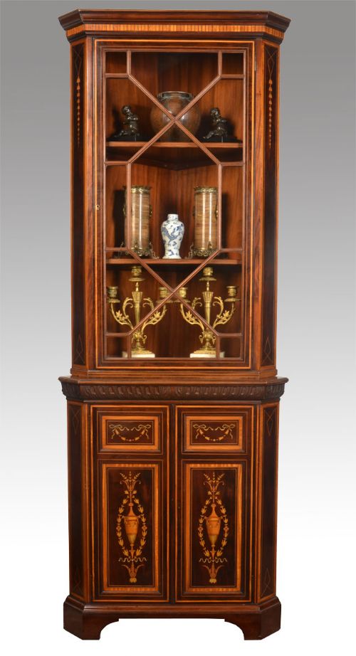 Mahogany,satinwood and Marquetry Inlaid Corner Cabinet