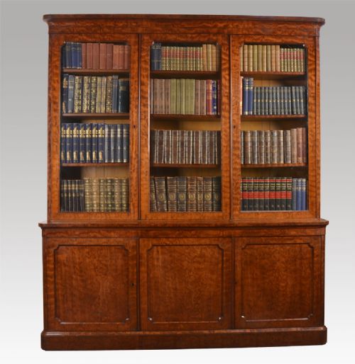 Victorian Plum Pudding Mahogany Three Door Library Bookcase