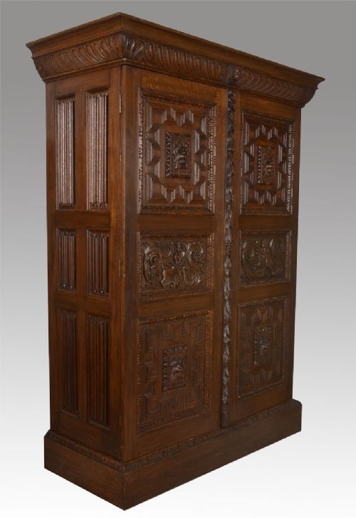 Carved Oak Two Door Wardrobe