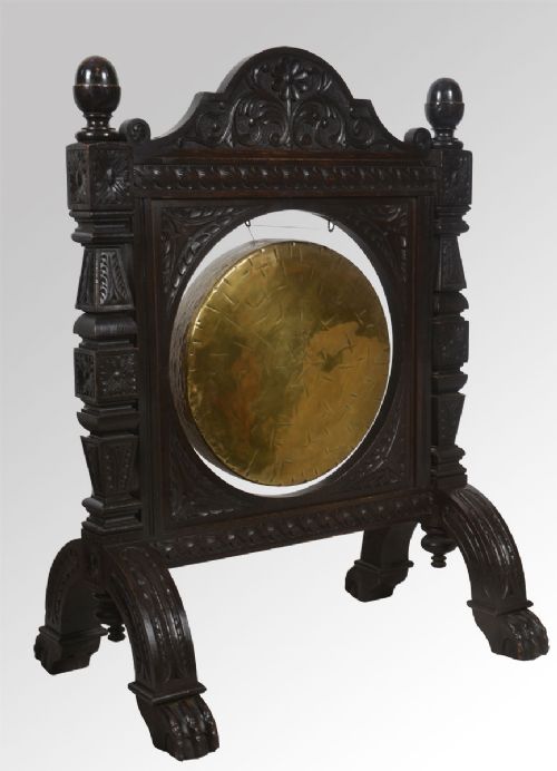 Oak Carved Dinner Gong Inscribed Burmese