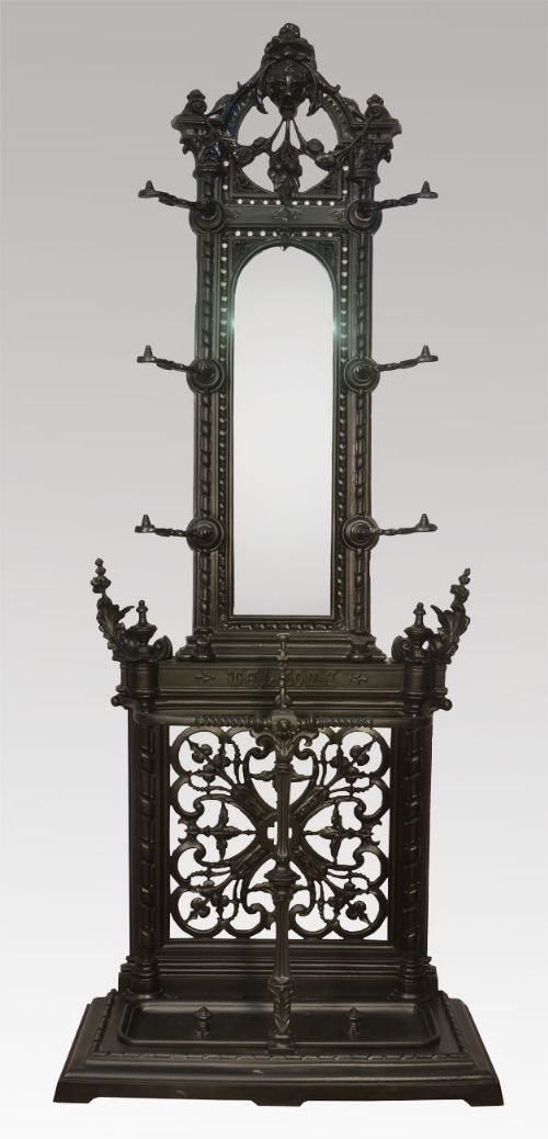 Black Painted Victorian Cast Iron Hall Stand
