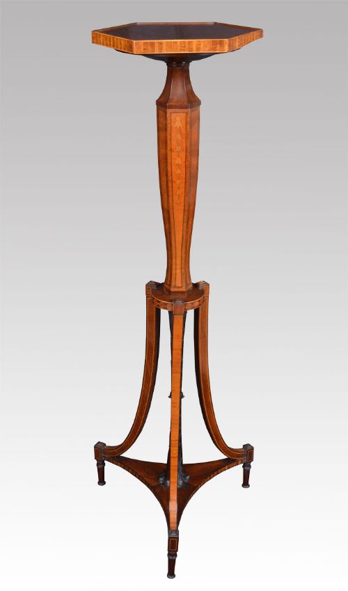 Edwardian Inlaid Satinwood and Mahogany Torchere