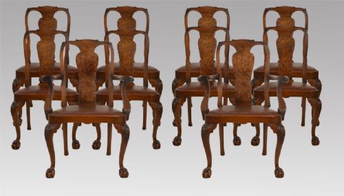 Set of Ten Walnut George II Style Dining Chairs