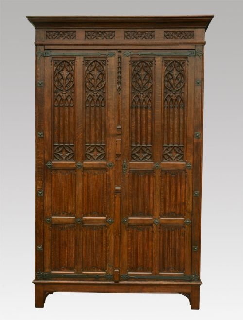 Large Gothic Revival Oak Wardrobe