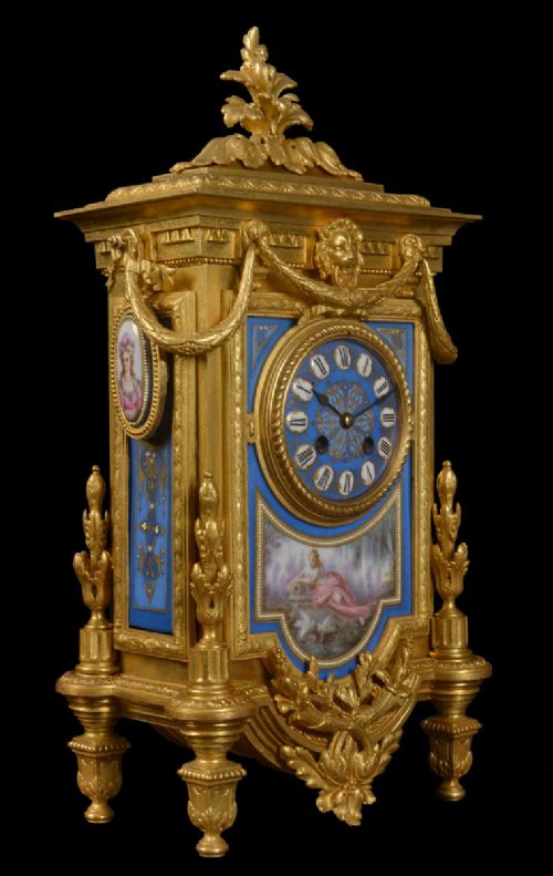 French Gilt Metal and Porcelain Mantle Clock
