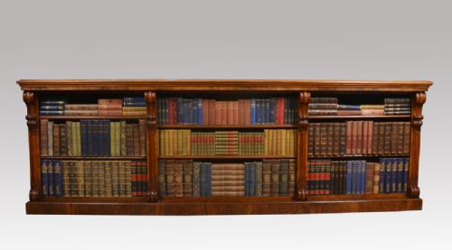 Large Victorian Figured Walnut Dwarf Open Bookcase