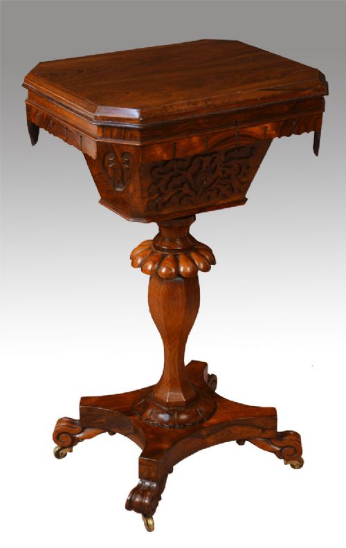 William IV Rosewood Pedestal Sewing Table